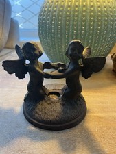 Antique Style Cast Iron Dancing Cherubs Candle Holder Victorian Edwardian Decor picture