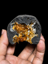 187g UV Reactive Golden Calcite Phantom Cluster on Basalt - Rare Vietnam Specime picture