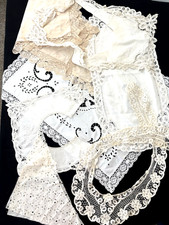 HUGE VTG LOT Ivory Battenberg Lace Collars & Runners Trims Decorative Textiles picture