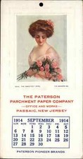 1914 Calendar Ad PASSAIC NJ Paterson Parchment Paper Co BEAUTIFUL WOMAN ROSES picture