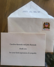 1994 Jackie Kennedy Memorial Thank You Card w/ Envelope – From JFK Jr & Caroline picture