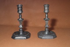RARE PAIR ANTIQUE 18THC PEWTER TAPERSTICKS CANDLESTICKS HALLMARKED European picture