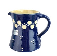 Vintage Neiman Marcus Stoneware Cream Pitcher Blue with White Spots West Germany picture