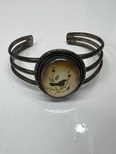 Vintage Zuni Sterling Silver Bracelet Inlay Bird picture