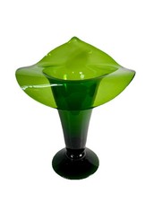Bischoff Hand Blown Vase Jack In The Pulpit Green Art Glass MCM Vintage 10” picture