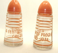 Century of Progress 1934 Chicago, IL. Art Deco Glass Salt Pepper Shaker Pink picture