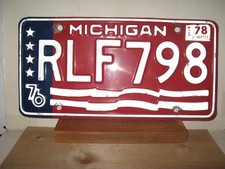 1976 Michigan Bicentennial License Plate - RFL -798 - Very Nice picture