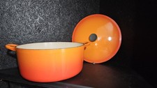 VTG Cousances Le Cruset #28 Flame Color Dutch Oven Pre 1980 As Is HUGE SIZE picture