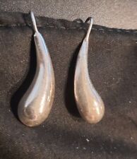 Sterling Silver Taxco Curved Large Drop Tear Earrings Mexico Pierced picture