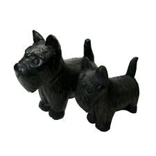 Scottish Terrier Scottie Puppy Dog Wooden Sculpture Hand Carved Figurines Pair picture