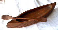 Vintage Carved Wood Canoe with Paddle Decorative Folk Art Sculpture Figurine 12