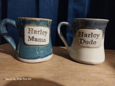 Harley Mama Harley Dude Stoneware Mugs Collectible Set Of 2 Coffee Mugs Cups picture