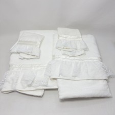 4 Vtg Ames White Lace Ribbon Cotton 2 Guest Towels 2 Washcloth Grannycore Bath picture