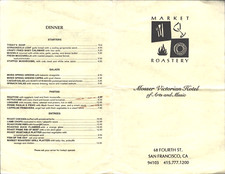 1980s MOSSER VICTORIAN HOTEL - MARKET ROASTERY vintage dining menu SAN FRANCISCO picture