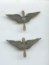 WWI WW1 AEF AIR SERVICE Pilot Collar Insignia Matched SET Winged Props 1.75