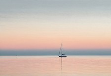 Lone Sailboat Silhouette at Dawn - Coastal Grandmother Wall Art Print picture