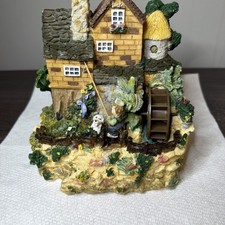 VTG Resin Cottage Water Wheel Tabletop Fishing Fountain Rustic Fairy House AS-IS picture