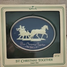 1983 Hallmark Keepsake Ornament 1st Christmas Together Dated Sleigh Oval picture