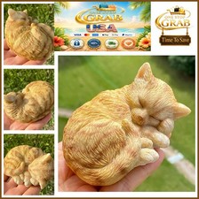 Sleeping Kitten Resin Cat Statue 3 Inch Orange Tabby Hand Painted Figurine picture