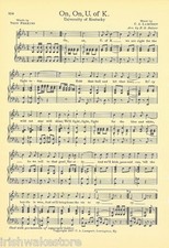 UNIVERSITY OF KENTUCKY Original Vintage Song Sheet c1932 