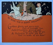 RUST CRAFT Halloween Greeting Card Ghosts Black Cat Owl Jol Antique Vintage picture