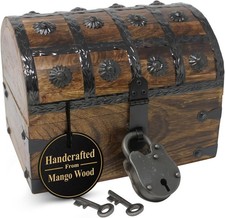 Wooden Treasure Chest with Lock Large Decorative Pirate Storage Box picture