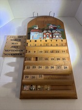 Vtg Wood Perpetual Calendar Incomplete 80s 90s Small Town picture