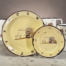 VTG Monterrey Western Ware Chuckwagon Enamelware Dinner Plate & Bowl Mexico 1950 picture