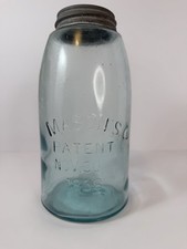 Vintage Mason’s Patent Nov 30th 1858 Aqua Half Gallon Jar Zinc Lid picture