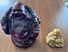 Vintage Red Resin Hotei Laughing Buddha Happiness Good Luck Statue 3