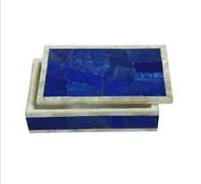 Rectangle Marble Jewelry Box Lapis Lazuli Stone Overlay Work Dressing Table Box picture