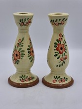 Vintage Italian Hand Painted Ceramic Pair Of Candlesticks By Pizzato Yellow... picture
