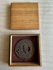 Japanese Satsuma Iron Tsuba Inlay Round Antique Sword Fitting With Box picture