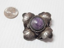 LARGE ANTIQUE 1915-1930 era MEXICAN STERLING SILVER AMETHYST PIN - MUSEUM GRADE picture
