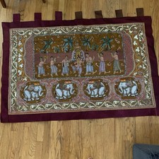 Vtg Thai Burmese Kalaga Elephant Tapestry Embroidered Hand Made Beads Large picture