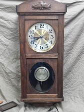 German Solid Oak Wall Clock Vintage 1950-1960s picture