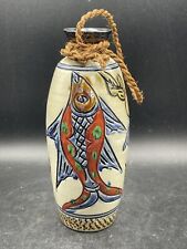 Hand Painted & Crafted Pottery Bud Vase Engraved Fish& Floral Design Signed picture