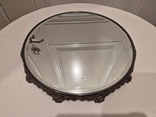 VTG Style Round Vanity Mirror Ornate Silver Tone Frame 14 diameter Chipped Glass picture