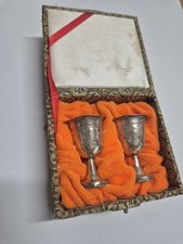 Antique Chinese Export Silver Boxed Pair Cordial Cups Zu Yin 足銀 c1900 19.44g Ea picture