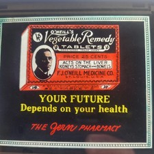 Vintage O'Neill's Vegetable Remedy Tablets Magic Lantern Glass Ad Slide St Louis picture