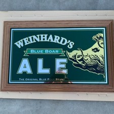 VINTAGE WEINHARD'S Blue BOAR'S HEAD WALL MIRROR SIGN Advertising Beer Bar 32x20