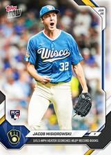 2026 MLB Topps Now #383 Jacob Misiorowski RC Brewers 105.5 MPH Fastball Record picture