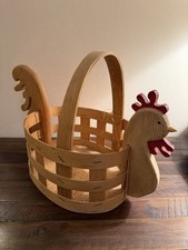 VTG Farmhouse Rooster Chicken Basket Egg Gathering Country Kitchen Decor Easter picture