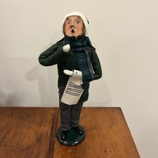 1989 BYERS CHOICE CHRISTMAS CAROLER Brown Hair Man Scarf Green Plaid Outfit picture