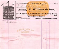 1903 J. D. Williams & Bro. Scranton PA Billhead Confectioner picture