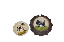 Vtg INTAGLIO Scotty dog & Terrier Reverse carved cameo 2 pc set TLC lot picture