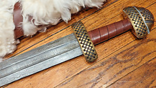 Custom Handmade Damascus Steel Double Edge Viking Sword Battle Ready With Sheath picture