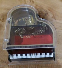 Vintage Laurel Grand Piano Music Jewelry Box Wind Up Japan Clear w Gold Notes  picture