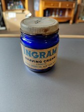 Vintage Cobalt Blue Advertising Glass Bottle Ingram Shaving Cream 2oz. picture