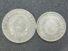 Argentine 2 Centavos Copper Coin & Portuguese 5 Coins - Old Foreign Currency picture